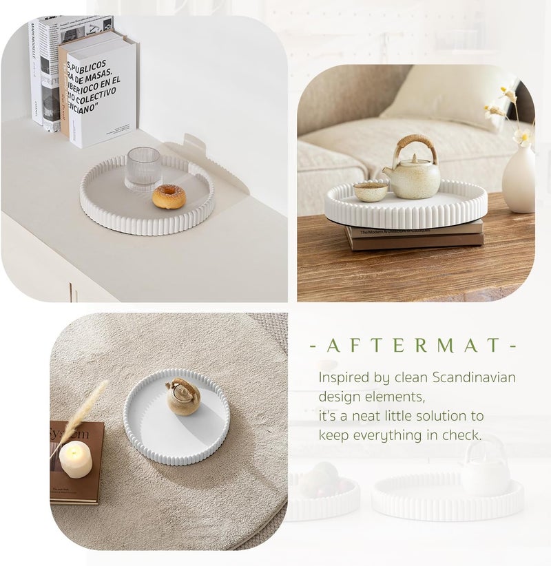 Aftermat Coffee Table Tray, Home Decor Round Tray, Concrete White Coffee Table Decor Trays, Serving Decorative Trays for Dining Table - Image 5